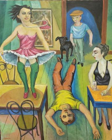 *WILL LAMM ORIGINAL OIL PAINTING: Will Lamm (1917-2006 American), "Table Dancer", unframed oil on canvas, signed lower left, approximate image size 52" x 42".
