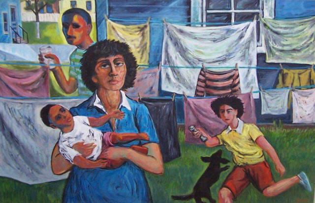 *WILL LAMM ORIGINAL OIL PAINTING: Will Lamm (1917-2006 American), "My Cuban Neighbor", framed oil on canvas, signed lower right, approximate image size 36" x 54", with frame 38" x 56".