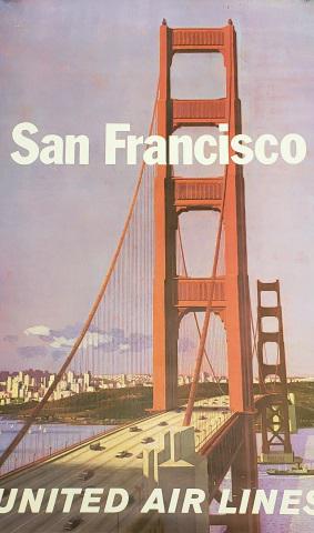 *UNITED AIR LINES, STAN GALLI POSTER: "San Francisco" travel poster, bridge, paper size 40" x 25".