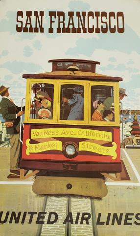 *UNITED AIR LINES, STAN GALLI POSTER: "San Francisco" travel poster, street car, paper size 40" x 25".