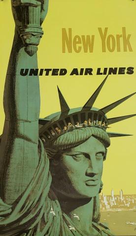 *UNITED AIR LINES, STAN GALLI POSTER: "New York" travel poster, Statue of Liberty, paper size 40" x 25".