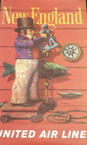 *UNITED AIR LINES, STAN GALLI POSTER: "New England" travel poster,, paper size 40" x 25".