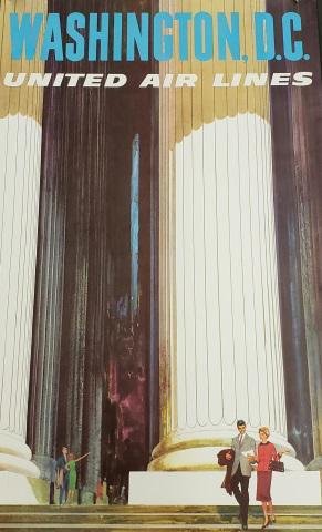 *UNITED AIR LINES, STAN GALLI POSTER: "Washington, D.C." travel poster, Lincoln Memorial, paper size 40" x 25".