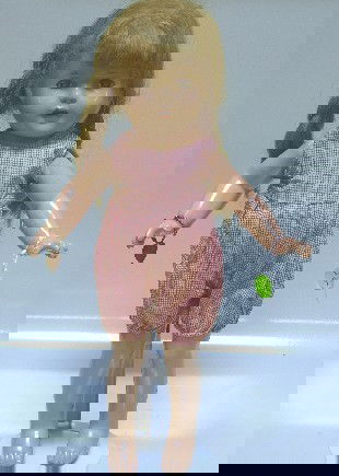 EFFANBEE COMPOSITION DOLL| Having open mouth with t: EFFANBEE COMPOSITION DOLL| Having open mouth with teeth, sleep eyes, marked on back of head Mary-Lee and marked on back faintly Effanbee, Patsy Joan, also has wrist tag marked Effanbee Durable Dolls,