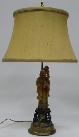 *SOAPSTONE FIGURE: Depicting elder, mounted as table lamp.