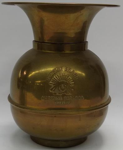 *BRASS SPITTOON: "Redskin Brand Chewing Tobacco", approximately 11 1/2".