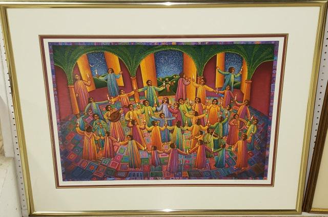 *JOHN AUGUSTUS SWANSON ORIGINAL SERIGRAPH: John Augustus Swanson (1938- American), "Celebration", framed serigraph, signed and numbered from edition of 250 lower margin, comes from the Bergsma Gallery and has label on verso, approximately 24"