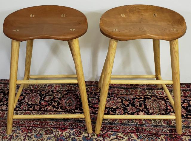 *PAIR OF CONTEMPORARY STOOLS: By Christine Bedard, The Moser Cabinetmakers, both signed, approximate height 25 1/2".