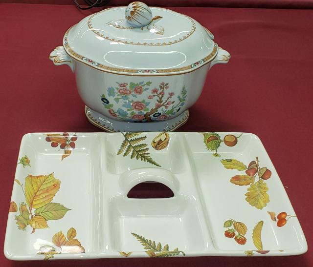 *2 PIECES: Rorstrand covered tureen, having floral decoration, approximate height 8" and Franco Munari Bassano divided tray, length 15".