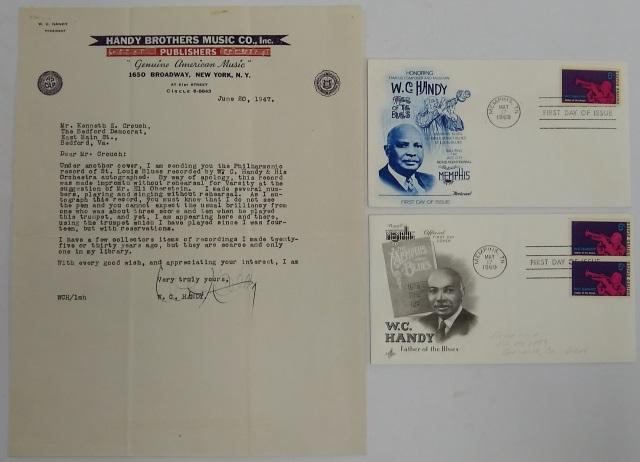 *W. C. HANDY AUTOGRAPH: AUTOGRAPH: Personal typed letter on Handy Brothers Music Co., Inc. Publishers "Genuine American Music", W. C. Handy President, letterhead (8«"x11"), to a fan with material about his activities, June 