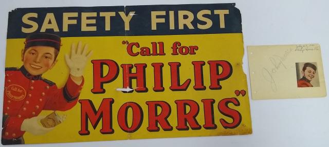 *JOHNNY MORRIS AUTOGRAPH: AUTOGRAPH: Johnny "Philip Morris" Roventini album leaf signed by Philip Morris spokesman Johnny Philip Morris. Notation in upper right of album page (6"x4«") reads "July 29, 1941 Philip Morris Pro." 