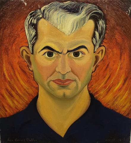 *LEON ARNOLD MULLER ORIGINAL OIL PAINTING: Leon Arnold Muller (Mid-to-Late 20th C. American School), "Peace Giant", unframed oil on canvas, signed lower left, approximately 20" x 18 1/4".