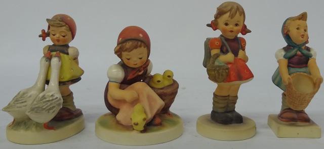 *4 HUMMEL FIGURINES: "Chick Girl", "Goose Girl", "Little Helper", and "School Girl".