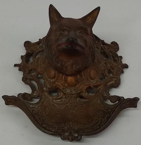 *FIGURAL CAST IRON INK STAND: Having head of wolf, approximate height 4 1/2".