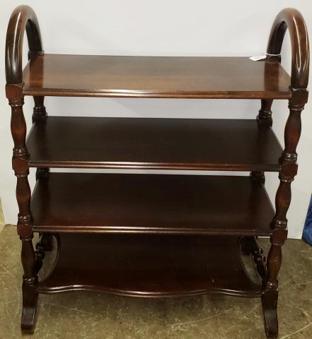 *PERIOD STYLE ETAGERE: Having 4 shelves, approximate height 30 1/2", width 32", depth 18 1/2".