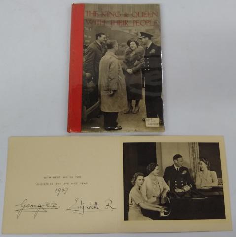 *ENGLISH ROYALS AUTOGRAPHS: George VI and Elizabeth R. AUTOGRAPHS: Both signatures on the Royal Christmas Card (7"x6" closed) Card includes a sepia family portrait of Princess Margaret at the piano, The Queen Mother, George VI a