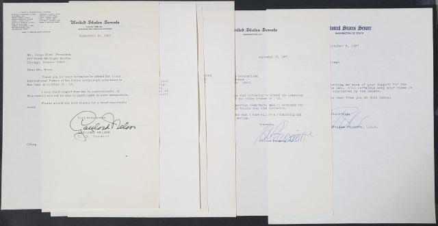 *4 POLITICAL AUTOGRAPHS: Gaylord Nelson, William Proxmire, Adali Stevenson III, and Strom Thurmond. Nelson, Personal typewritten letter (8"x10¬") on United States Senate letterhead. Signature, Gaylord Nelson, Proxmire, Two (