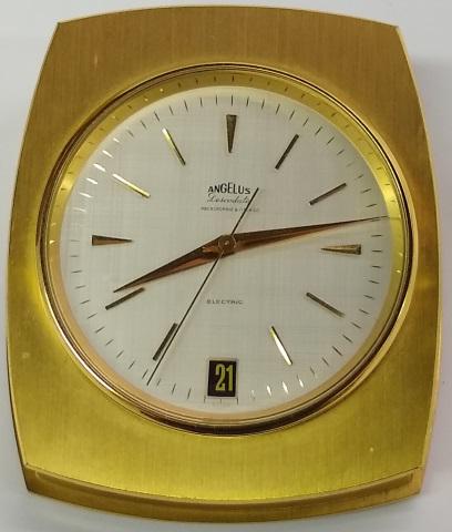 *SWISS BOUDOIR CLOCK: Marked "Angelus Descodate", retailed by Abercrombie & Fitch Co., having battery movement.