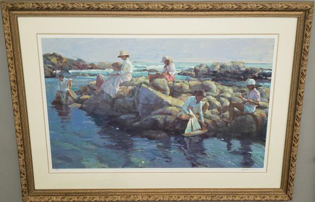 *DON HATFIELD ORIGINAL SERIGRAPH: Don Hatfield (1947- American), "Rocky Point", framed serigraph, signed lower right, numbered 389/395 lower left, approximately 28 1/4" x 44", with frame 40 3/4" x 56".