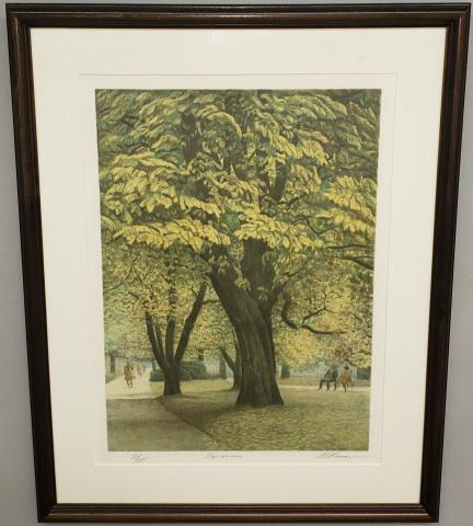 *HAROLD ALTMAN ORIGINAL LITHOGRAPH: Harold Altman (1924-2003 American), "Marronnier", framed lithograph, signed lower right, numbered 70/285 lower left, titled lower center, approximately 27" x 19 3/4", with frame 36" x 28 1/4".