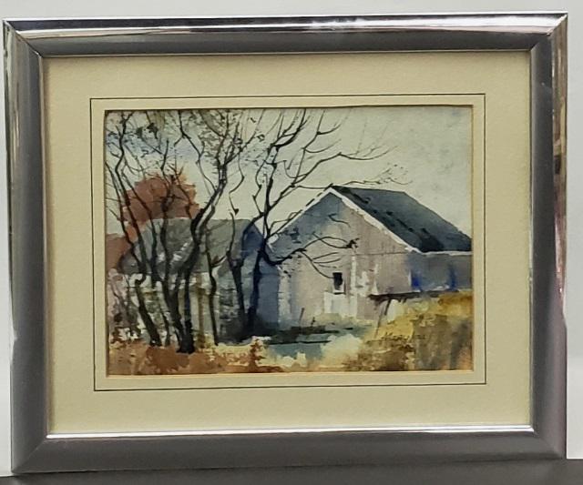 *MARY LEA MURPHY ORIGINAL WATERCOLOR PAINTING: Mary Lea Murphy, "Deserted Sheds", framed watercolor, signed lower right, approximately 5 3/8" x 7 1/4", with frame 9 1/8" x 11 1/8".