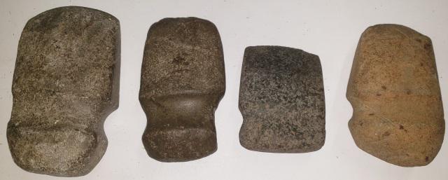 *4 NATIVE AMERICAN STONE AXE HEADS: Longest approximately 5 1/8".