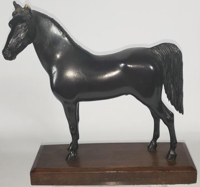 *PETER GIBA CARVED WOOD HORSE: "Diamond McDonald", signed and titled on hardwood base, approximate height 11 5/8", length 11".