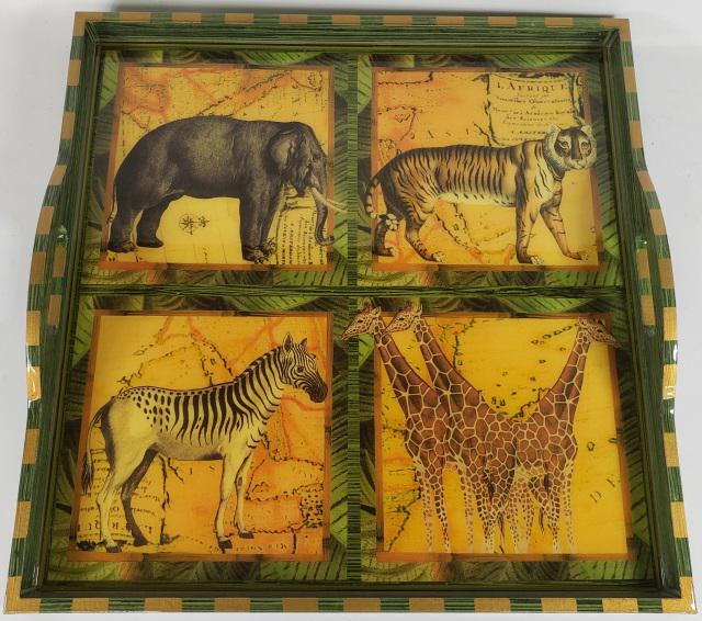 *ANNIE MODICA HANDCRAFTED 2-HANDLED TRAY: "Africa", signed and titled on bottom, approximately 21" x 21".