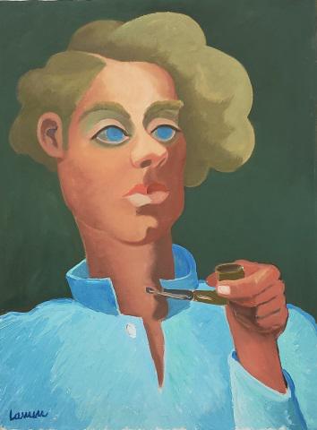 *WILL LAMM ORIGINAL OIL PAINTING: Will Lamm (1917-2006 American), "Man with Pipe", unframed oil on canvas, signed lower left, titled on verso, approximately 24" x 18".
