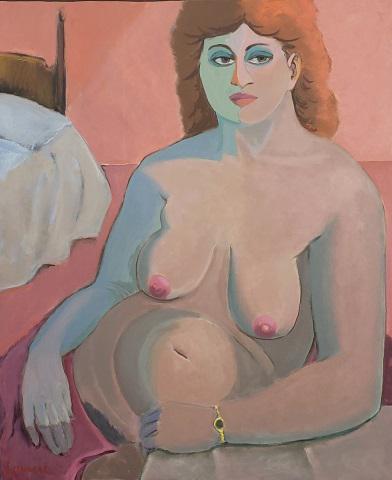 *WILL LAMM ORIGINAL OIL PAINTING: Will Lamm (1917-2006 American), "Rose", unframed oil on canvas, signed lower left, titled on verso, approximately 36" x 30".