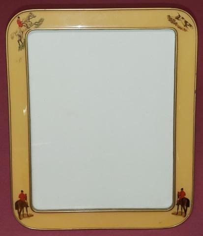 PORCELAIN DRESSING MIRROR: Decorated with fox hunt.