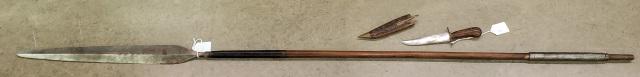 *2 PIECES: Primitive African spear, and dagger with wooden handle and scabbard.