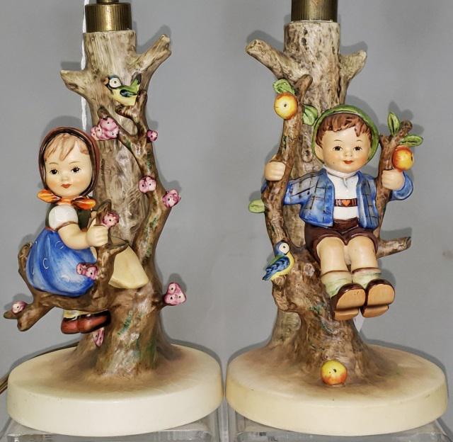 2 HUMMEL FIGURAL LAMPS: "Apple Tree Boy" and "Apple Tree Girl".