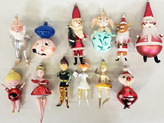 *12 CONTEMPORARY CHRISTMAS ORNAMENTS: Including Santa, dancers, etc.