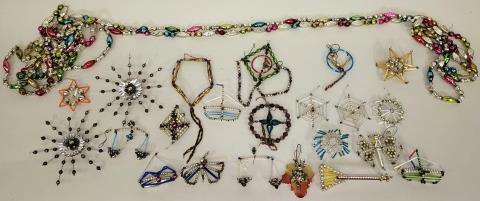 *GROUP OF VINTAGE CZECH BEADED CHRISTMAS ORNAMENTS: Some marked "Made in Czechoslovakia".