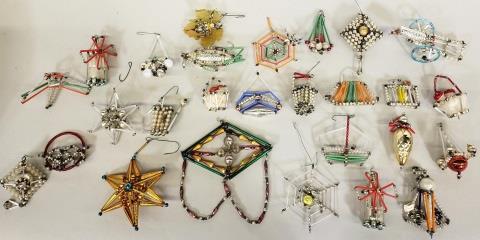 *GROUP OF VINTAGE CZECH BEADED CHRISTMAS ORNAMENTS: Some marked "Made in Czechoslovakia".