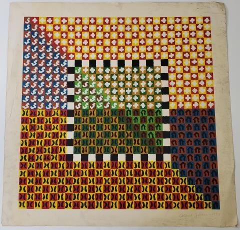 *ALFRED JENSEN ORIGINAL SERIGRAPH: Alfred Jensen (1903-1981 American), geometric abstract, unframed serigraph, signed and dated 1973 lower right, numbered from edition of 150 lower left, approximately 35" x 35".