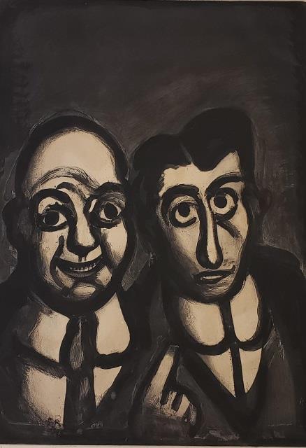*GEORGES HENRY ROUAULT ORIGINAL ETCHING: Georges Henry Rouault (1871-1958 French), figures, unframed etching on Ambroise Vollard-watermarked paper, artist initials appear in plate in lower left, approximately 22 3/8" x 16", total paper size 