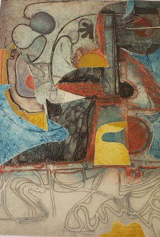 *UNKNOWN ARTIST ORIGINAL INTAGLIO ETCHING: Abstract, unframed intaglio etching, signed lower right, titled lower center, numbered from edition of 90 lower left, approximately 30" x 22".