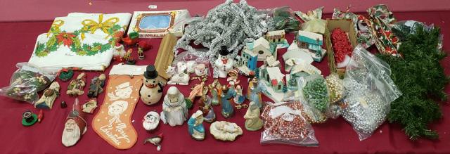 *LARGE GROUP OF MISCELLANEOUS CHRISTMAS ITEMS: Including figures, beads, lights, etc.