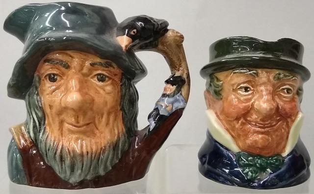 *2 SMALL ROYAL DOULTON CHARACTER JUGS: "Rip van Winkle" D6463 and "Mr. Micawber" D5843.