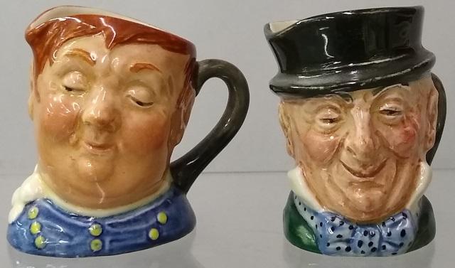 *2 MINIATURE ROYAL DOULTON CHARACTER JUGS: "Fat Boy" 6139, approximate height 2 1/4", and "Micawber", height 2 1/2".