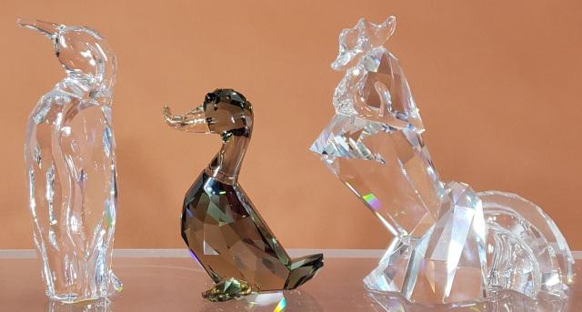 3 SWAROVSKI BIRDS: Duck, penguin, and rooster, approximate height 4 3/4", 5", 5 1/2".