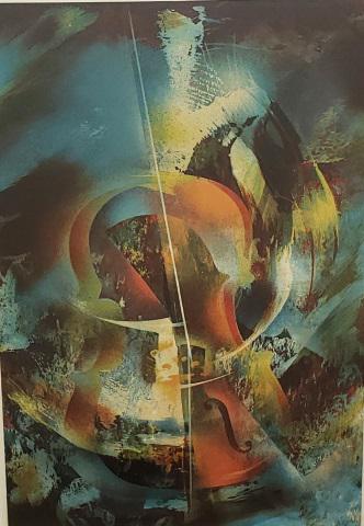 *LEONARDO NIERMAN ORIGINAL LITHOGRAPH: Leonardo Nierman (1932- Mexican), violin, framed lithograph on embossed paper, signed in pencil lower right, numbered from edition of 250 lower left, approximately 25" x 16", with frame 36" x 27".