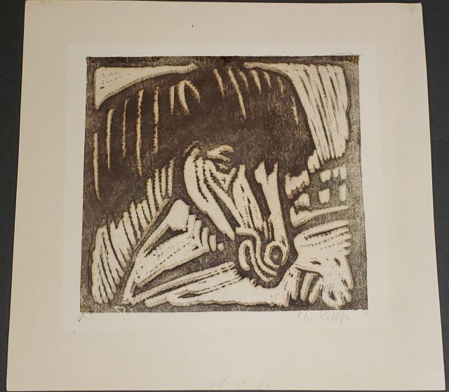 *CHRISTIAN ROHLFS ORIGINAL WOODCUT: Christian Rohlfs (1849-1938 German), pony, unframed woodcut on thin paper, ca. 1911-1912, signed in pencil lower right, approximately 12 1/4" x 12 3/4".
