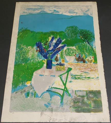 *GUY BARDONE ORIGINAL COLORED LITHOGRAPH: Guy Bardone (1927-2015 French), landscape, unframed colored lithograph, signed lower right, numbered from edition of 90 lower left, approximately 30" x 21 3/4".