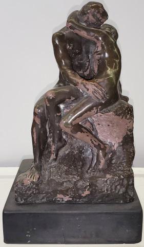 AFTER AUGUSTE RODIN: Plaster sculpture by Alva Studios "The Kiss", approximate height 11 1/2".