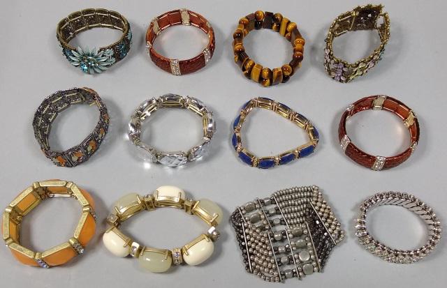 *12 STRETCH BRACELETS: Coppertone, faux diamonds, etc.