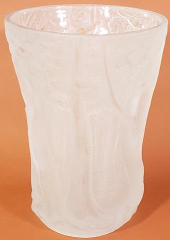 ART GLASS LALIQUE STYLE VASE: Decorated with trees, marked Czech, F. Haiama, approximate height 10 1/8".