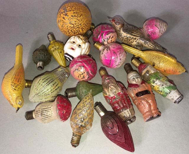 *19 VINTAGE CHRISTMAS FIGURAL LIGHTS: Including figures, birds, flowers, etc.